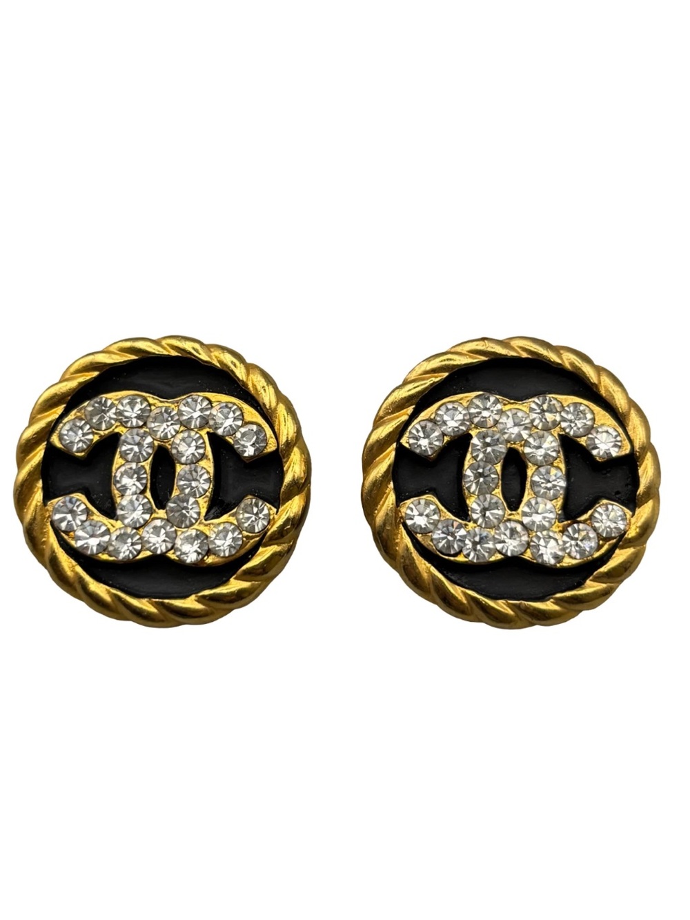 CHANEL VINTAGE LOGO CRYSTAL EARRINGS